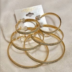 Silver glitter gold metal earrings 3 pairs new